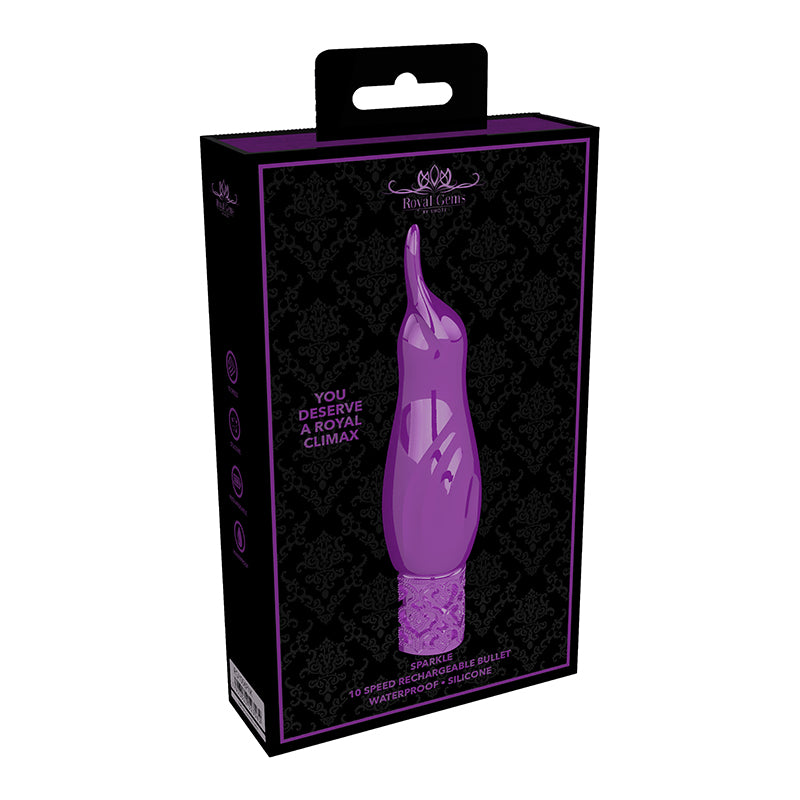 Royal Gems Sparkle Rechargeable Flicking Silicone Bullet Vibrator Purple
