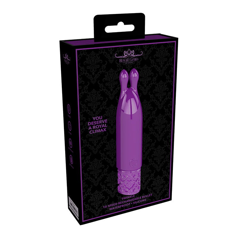 Royal Gems Twinkle Rechargeable Silicone Bullet Vibrator With Ears Purple